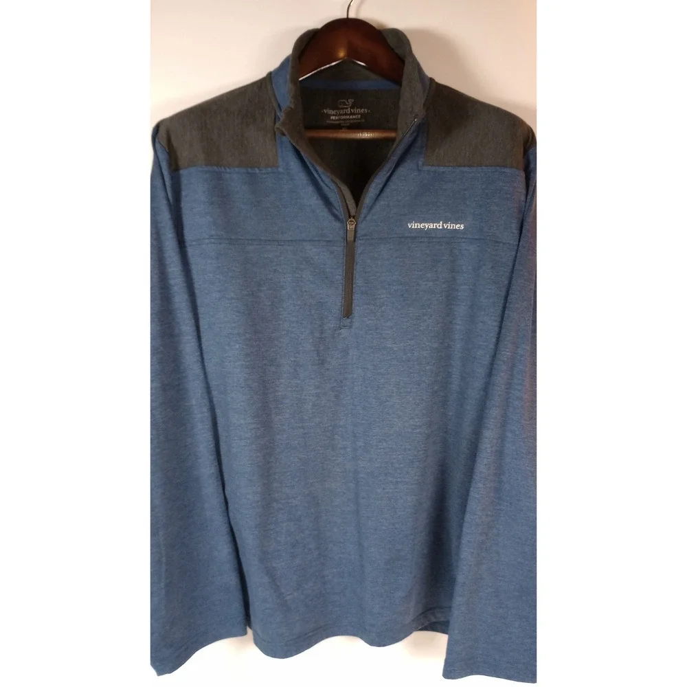 Vineyard Vines Performance Mens XL Blue Charcoal 1/4 Zip Pullover 1K001361